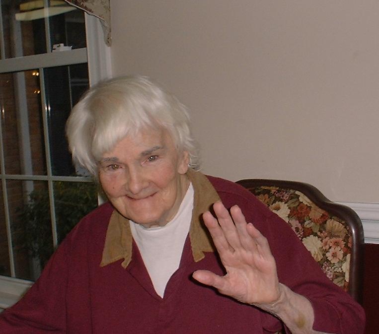 Leira Wurdemann waving to camera (while she was at Brooke Grove nursing home)
