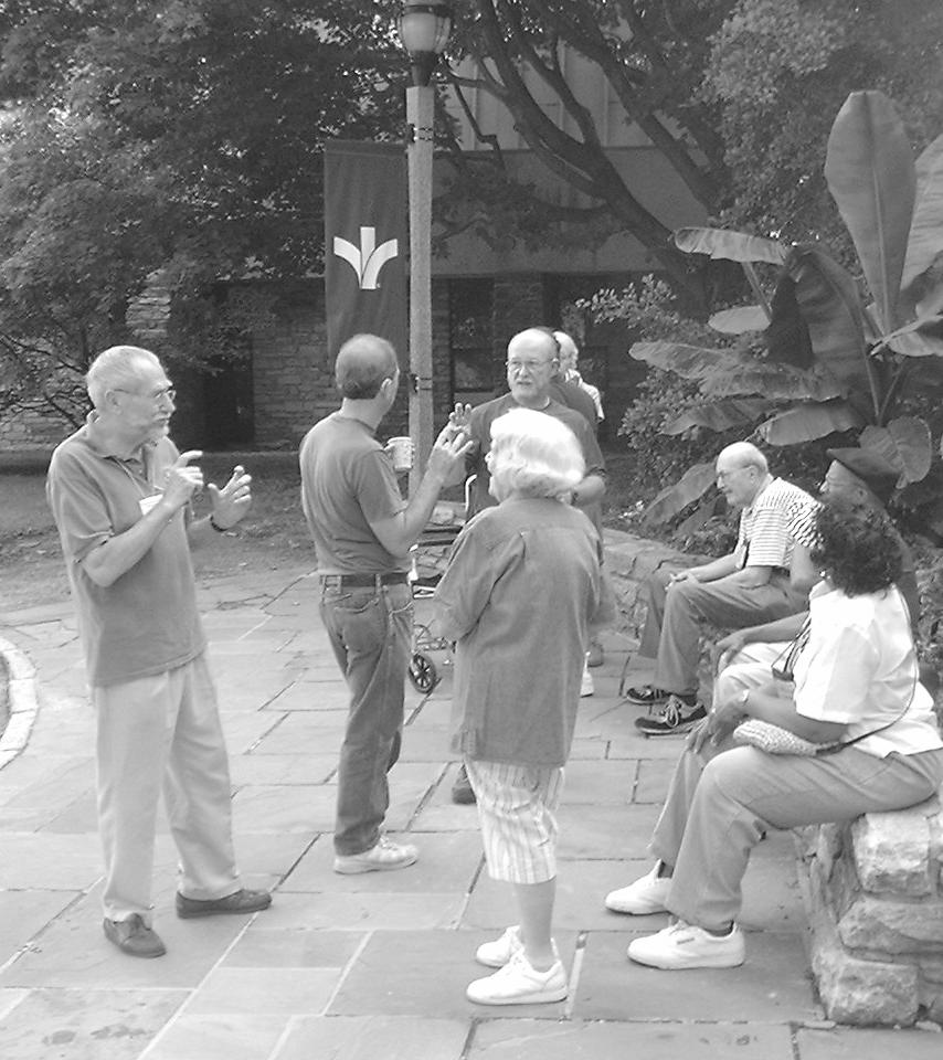 ECD members chat outside of the retreat center in Marriottsville, MD