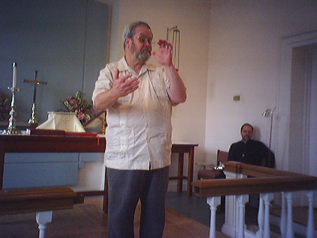 Rev. Jay Croft making an announcement after church