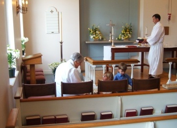 Mother Barbara chatting with the twins after the service