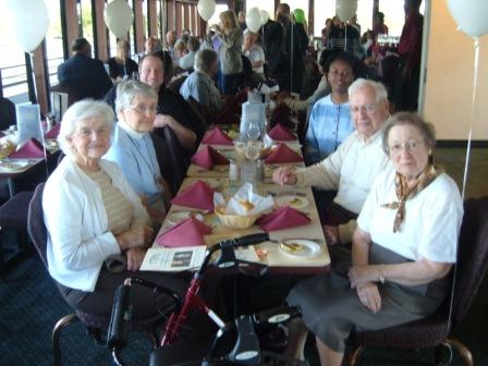 Mother Barbara Allen's table with long time members and new member Elaine