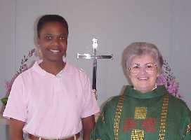 The Rev Mitzi Noble with interpreter Barbara Gray