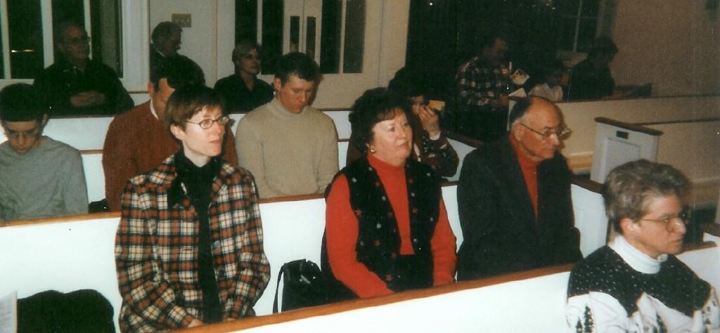 undated photo of Rudy and Marlene among others in congregation (Christmas Eve service?)